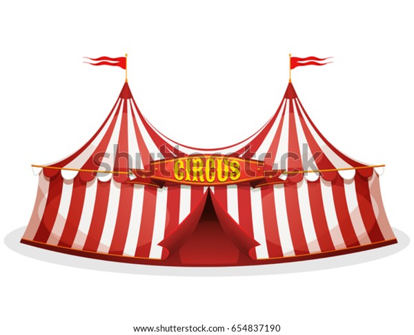 ビッグトップサーカステント ファンフェアとカーニバルの休日用の 赤と白の縞模様のある漫画の大きなサーカスのテントのイラスト のベクター画像素材 ロイヤリティフリー