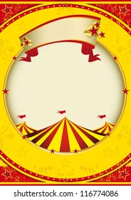 Big top of fiesta. A red and yellow background with a big top for a poster