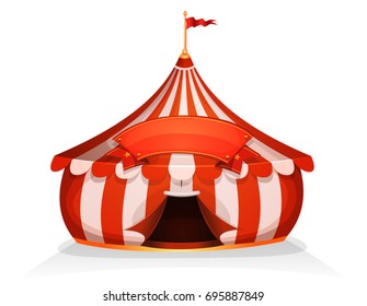 Big Top Little Circus Tent With Banner. Illustration of cartoon white and red big top circus tent, with marquee.