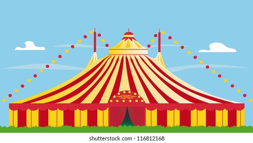 big top. yellow and red big top