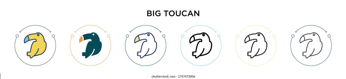 Big toucan icon in filled, thin line, outline and stroke style. Vector illustration of two colored and black big toucan vector icons designs can be used for mobile, ui, web