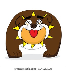 BIg, tough - looking but smiling dog.