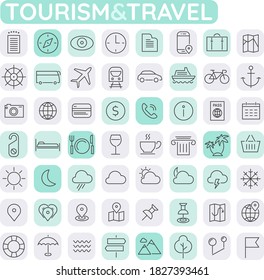 Big tourism icon set, trendy line icons collection