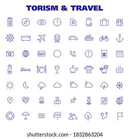 Big tourism icon set, trendy line icons collection