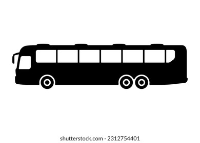 Big tourist passenger bus icon. Black silhouette. Side view. Vector simple flat graphic illustration. Isolated object on a white background. Isolate.