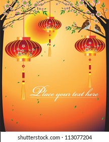 Big traditional chinese lanterns for Chinese New Year. Vector Illustration.