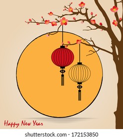 Big traditional chinese lanterns will bring good luck and peace to prayer during Chinese New Year. Vector Illustration.