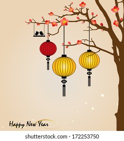 Big traditional chinese lanterns will bring good luck and peace to prayer during Chinese New Year. Vector Illustration.