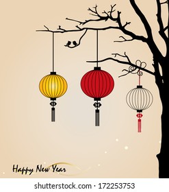 Big traditional chinese lanterns will bring good luck and peace to prayer during Chinese New Year. Vector Illustration.