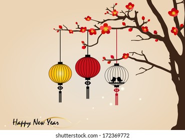 Big traditional chinese lanterns will bring good luck and peace to prayer during Chinese New Year. Vector Illustration.