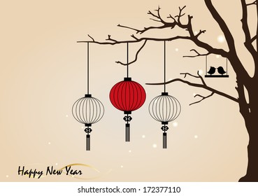 Big traditional chinese lanterns will bring good luck and peace to prayer during Chinese New Year. Vector Illustration.