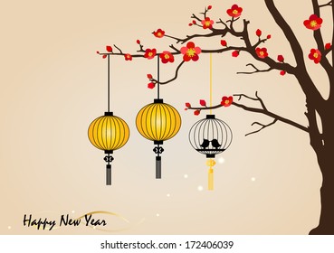Big traditional chinese lanterns will bring good luck and peace to prayer during Chinese New Year. Vector Illustration.