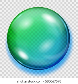 Big translucent blue and green sphere with shadow on transparent background. Transparency only in vector file