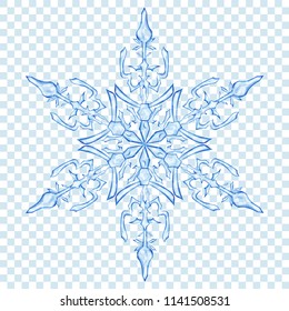 Big translucent Christmas snowflake in blue colors on transparent background. Transparency only in vector format