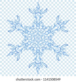 Big translucent Christmas snowflake in blue colors on transparent background. Transparency only in vector format