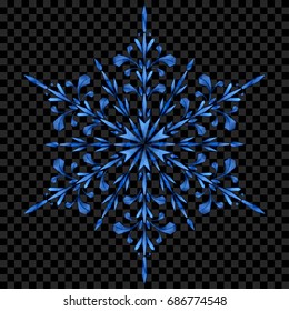 Big translucent Christmas snowflake in blue colors on transparent background.  Transparency only in vector file