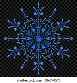 Big translucent Christmas snowflake in blue colors on transparent background.  Transparency only in vector file