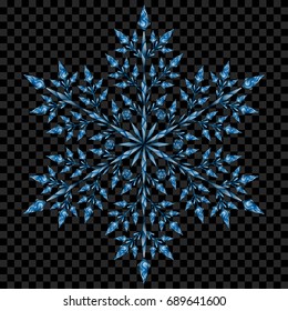 Big translucent Christmas snowflake in blue colors on transparent background.  Transparency only in vector file