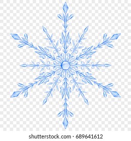 Big translucent Christmas snowflake in blue colors on transparent background.  Transparency only in vector file
