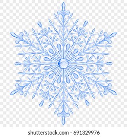 Big translucent Christmas snowflake in blue colors on transparent background.  Transparency only in vector file
