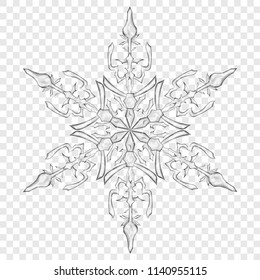 Big translucent Christmas snowflake in gray colors on transparent background. Transparency only in vector format