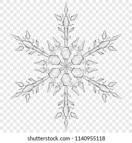Big translucent Christmas snowflake in gray colors on transparent background. Transparency only in vector format