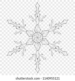 Big translucent Christmas snowflake in gray colors on transparent background. Transparency only in vector format