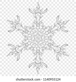 Big translucent Christmas snowflake in gray colors on transparent background. Transparency only in vector format