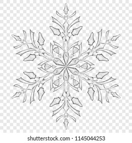 Big translucent Christmas snowflake in gray colors on transparent background. Transparency only in vector format