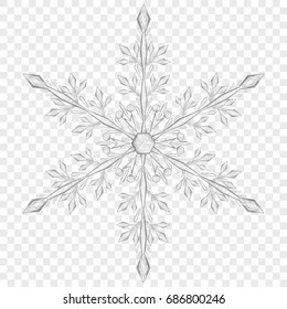 Big translucent Christmas snowflake in gray colors on transparent background.  Transparency only in vector file