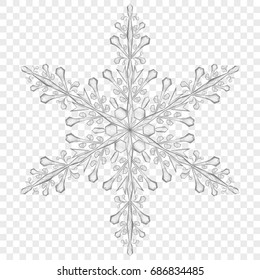 Big translucent Christmas snowflake in gray colors on transparent background.  Transparency only in vector file