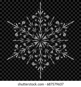 Big translucent Christmas snowflake in gray colors on transparent background.  Transparency only in vector file