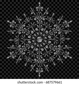 Big translucent Christmas snowflake in gray colors on transparent background.  Transparency only in vector file