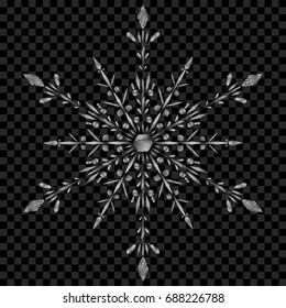 Big translucent Christmas snowflake in gray colors on transparent background.  Transparency only in vector file