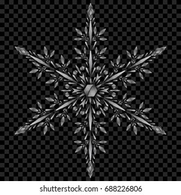 Big translucent Christmas snowflake in gray colors on transparent background.  Transparency only in vector file