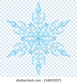 Big translucent Christmas snowflake in light blue colors on transparent background. Transparency only in vector format