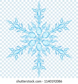 Big translucent Christmas snowflake in light blue colors on transparent background. Transparency only in vector format
