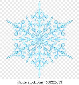 Big translucent Christmas snowflake in light blue colors on transparent background.  Transparency only in vector file