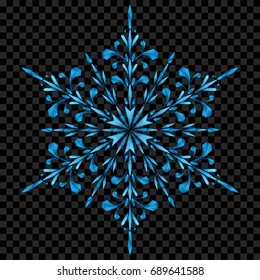 Big translucent Christmas snowflake in light blue colors on transparent background.  Transparency only in vector file