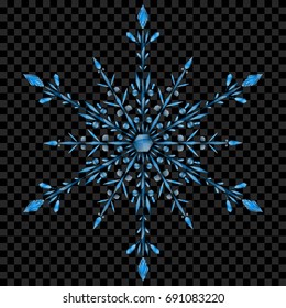 Big translucent Christmas snowflake in light blue colors on transparent background.  Transparency only in vector file