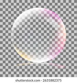 Esfera colorida translúcida grande com reflexos e sombra no fundo transparente. Transparência somente em formato de vetor.
