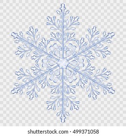 Big translucent crystal snowflake in blue colors on transparent background. Transparency only in vector file