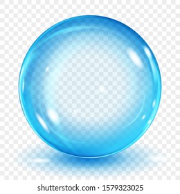 Big Translucent Light Blue Sphere With Glares And Shadow On Transparent Background. Transparency Only In Vector Format