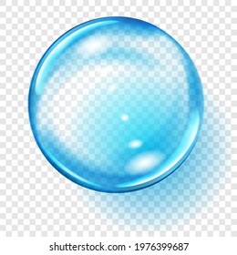 Big translucent light blue sphere with glares and shadows on transparent background. Transparency only in vector format