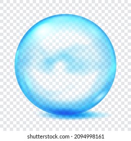 Big translucent light blue sphere with glares and shadows on transparent background. Transparency only in vector format