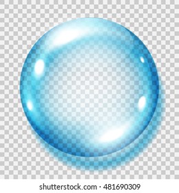 Big translucent light blue sphere with shadow on transparent background. Transparency only in vector file