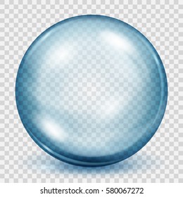 Big translucent light blue sphere with shadow on transparent background. Transparency only in vector file