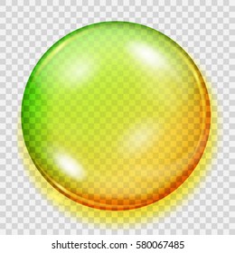 Big translucent yellow and green sphere with shadow on transparent background. Transparency only in vector file