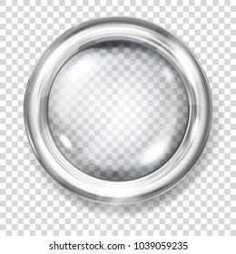 Big transparent glass button with silver metallic border