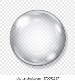 Gran esfera de vidrio transparente con glares y sombra. Transparencia sólo en archivo vectorial